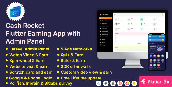 Cash Rocket – Flutter Online Earning App with Admin Panel Free Download