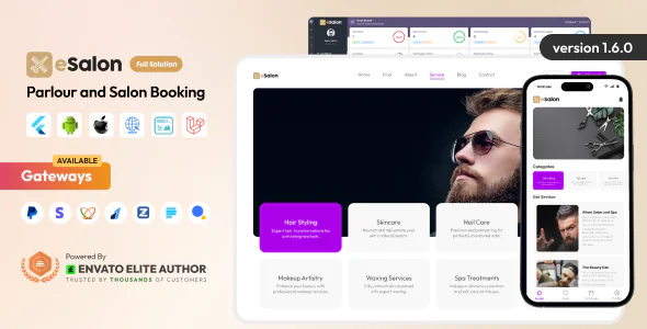 eSalon v1.6.0 - Parlour and Salon Booking Full Solution